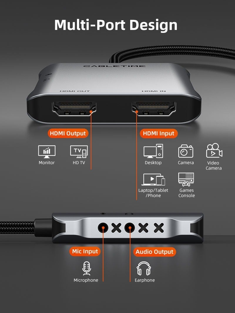 كابل تايم محول USB 3.0 A+C إلى HDMI لالتقاط الفيديو مع مخرج متداخل - Image 2