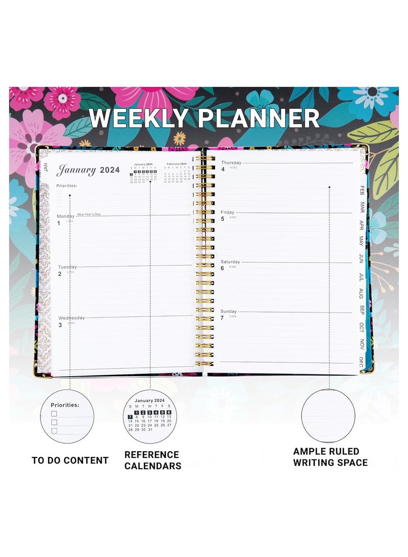 Generic 2024 Planner Weekly and Monthly Planner 2024 Runs from January 2024 to December 2024 A5 Planner 2024 Monthly Planner Spiral Bound with Tabs Inner Pocket Secret Garden Cover  - Image 5