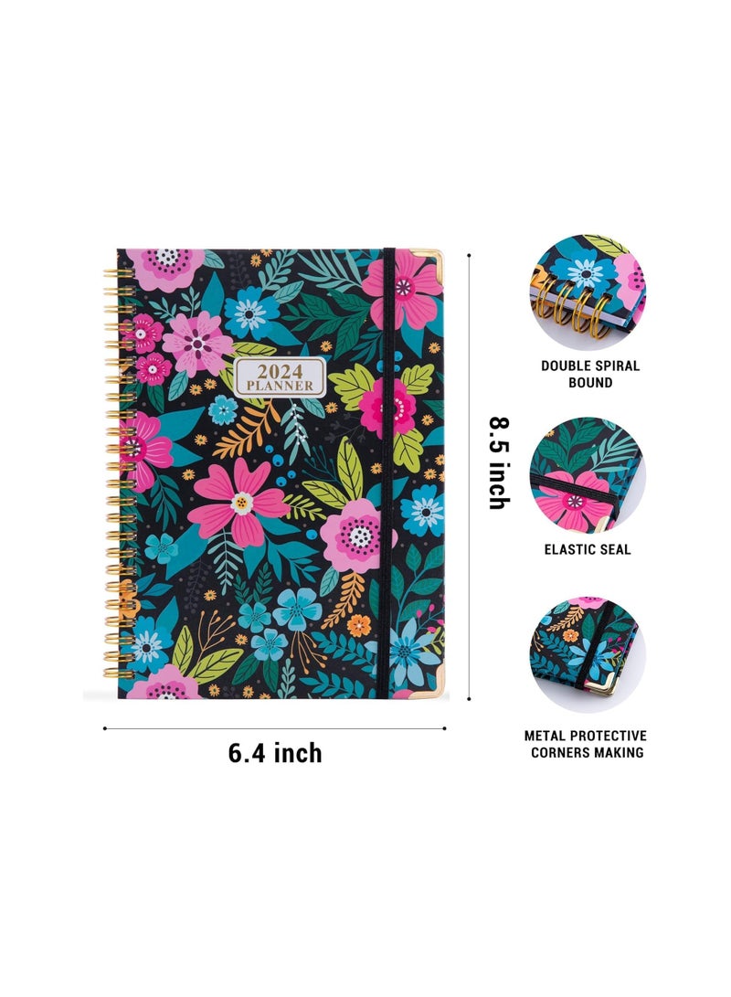 Generic 2024 Planner Weekly and Monthly Planner 2024 Runs from January 2024 to December 2024 A5 Planner 2024 Monthly Planner Spiral Bound with Tabs Inner Pocket Secret Garden Cover  - Image 2