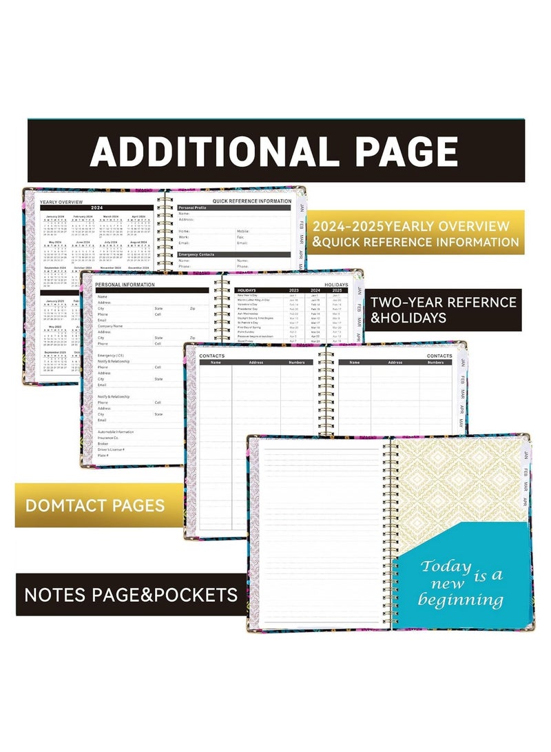 Generic 2024 Planner Weekly and Monthly Planner 2024 Runs from January 2024 to December 2024 A5 Planner 2024 Monthly Planner Spiral Bound with Tabs Inner Pocket Secret Garden Cover  - Image 3