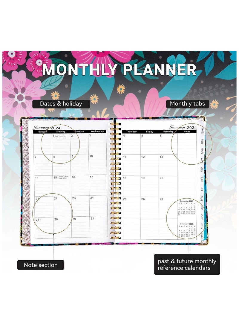 Generic 2024 Planner Weekly and Monthly Planner 2024 Runs from January 2024 to December 2024 A5 Planner 2024 Monthly Planner Spiral Bound with Tabs Inner Pocket Secret Garden Cover  - Image 4