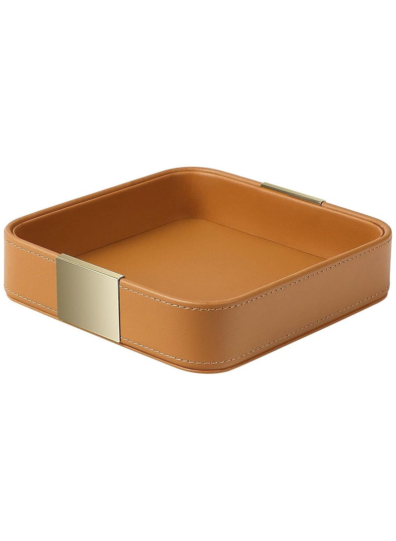 NANAO Luxury Leather Desktop Storage, Small Catchall Organizer, Decorative Tray for Entryway Table to Hold Jewelry,Watch,Cosmetics,Keys,Phone,Wallet,Home & Office Accessories (Orange) - Image 1