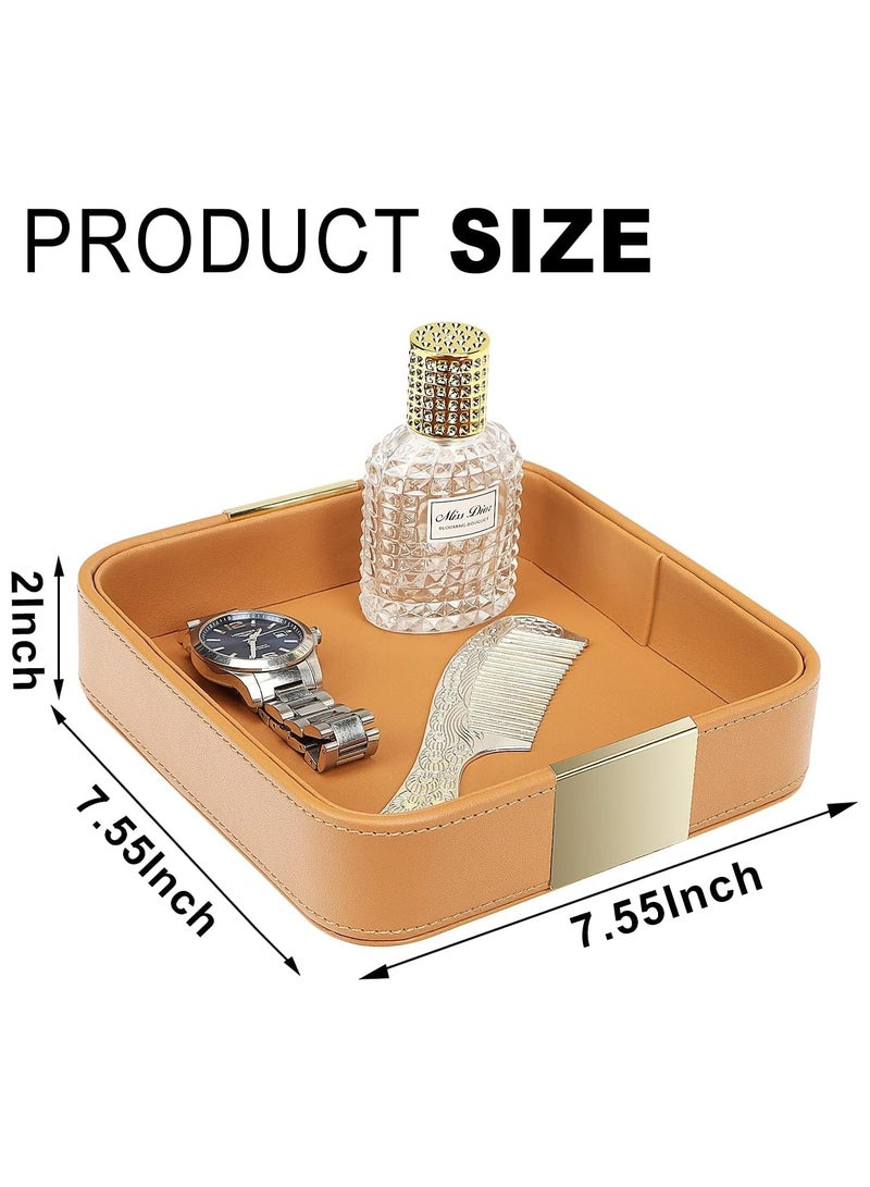 NANAO Luxury Leather Desktop Storage, Small Catchall Organizer, Decorative Tray for Entryway Table to Hold Jewelry,Watch,Cosmetics,Keys,Phone,Wallet,Home & Office Accessories (Orange) - Image 5