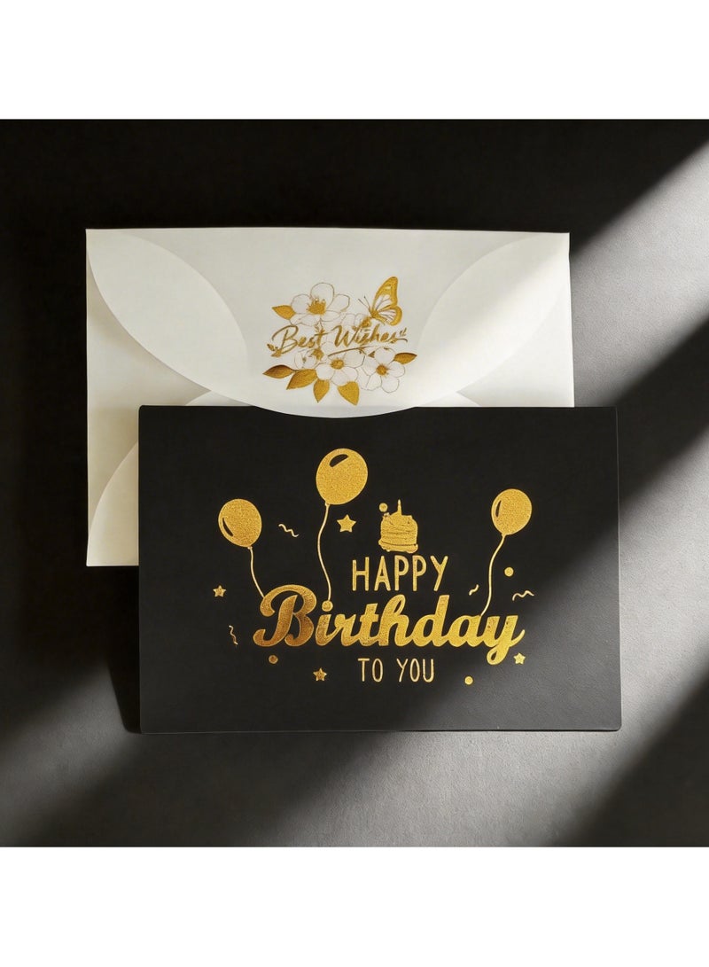 بينكواند بطاقة عيد ميلاد رائعة مع رقائق ذهبية، عيد ميلاد سعيد أنيقاً لك مع غلاف وختم، هدية عيد ميلاد لصديقك، أمي، أبي - Image 1