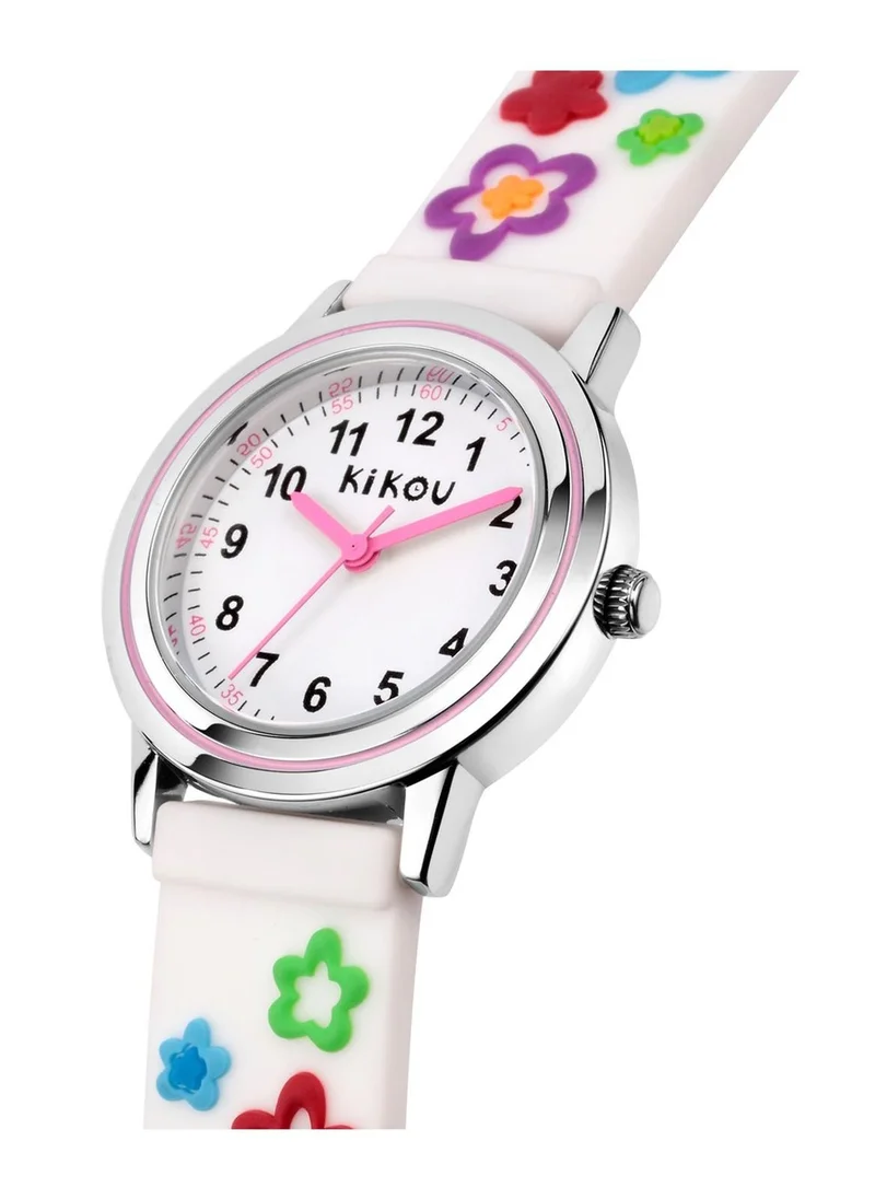 Kikou Hobby Kids Analog Watch for Boys & Girls - White Dial, 28mm Round Case, White Polyurethane Strap, Quartz, 30M Water Resistant - R4551101502