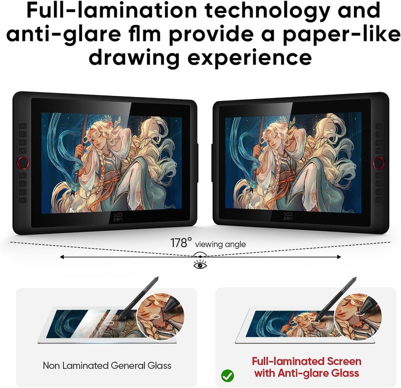 XPPen Upgraded Artist 15.6 Pro V2 Drawing Tablet with Screen 16384 Pen Pressure X3 Pro Stylus Graphic Art Tablet with Full-Laminated Anti-Glare Glass Tilt Support Red Dial and 8 Shortcut Keys - Image 5