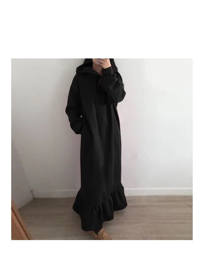 Loquat Casual Simple Hooded Plus-size Straight Dress 