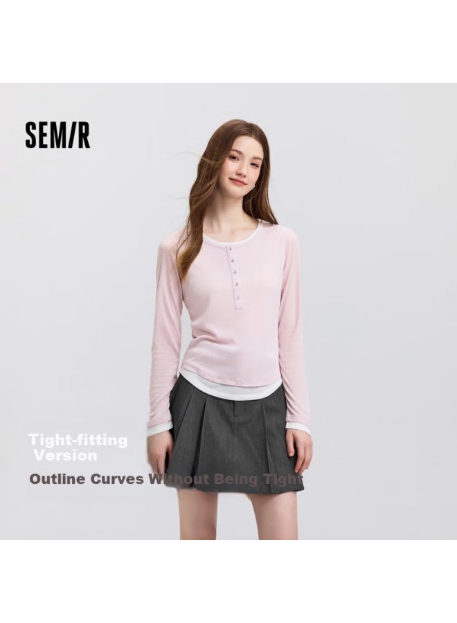 Semir Women's Short T-shirt, Slim Fit, Inner Layer, Spring And Autumn, Faux Two-piece Undershirt, Henley Collar, 109125101001 - Image 1