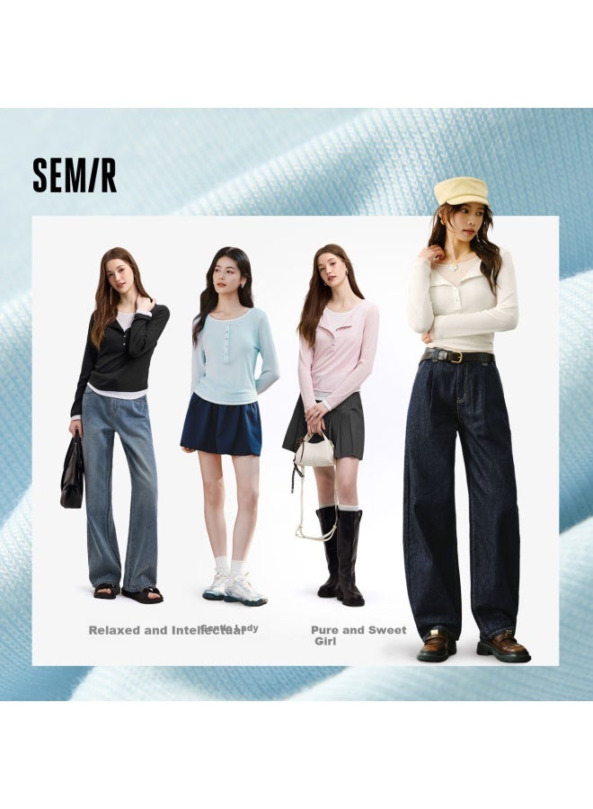Semir Women's Short T-shirt, Slim Fit, Inner Layer, Spring And Autumn, Faux Two-piece Undershirt, Henley Collar, 109125101001 - Image 4