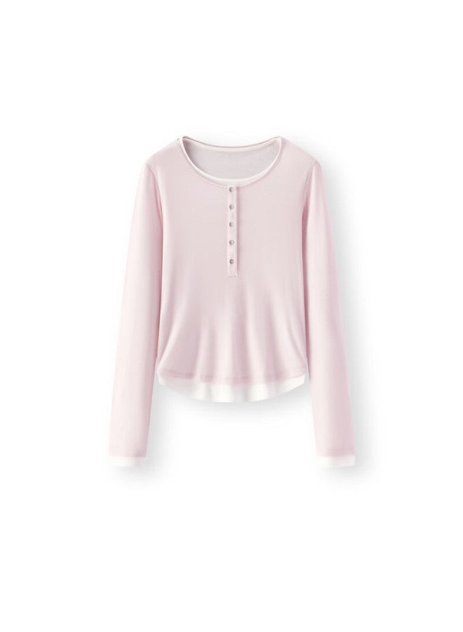 Semir Women's Short T-shirt, Slim Fit, Inner Layer, Spring And Autumn, Faux Two-piece Undershirt, Henley Collar, 109125101001 - Image 5