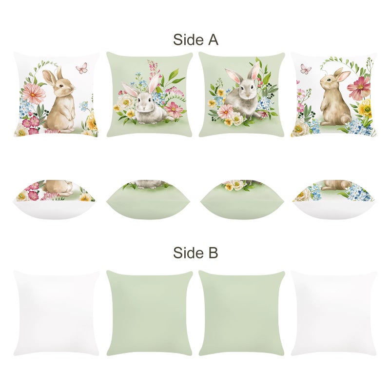 Bonhause Spring Easter Bunny Throw Pillow Covers 18x18 Set of 4 Rabbit Decorative Pillows Case Soft Velvet Cushion Covers for Couch Sofa Patio Garden Spring Decor - Image 4