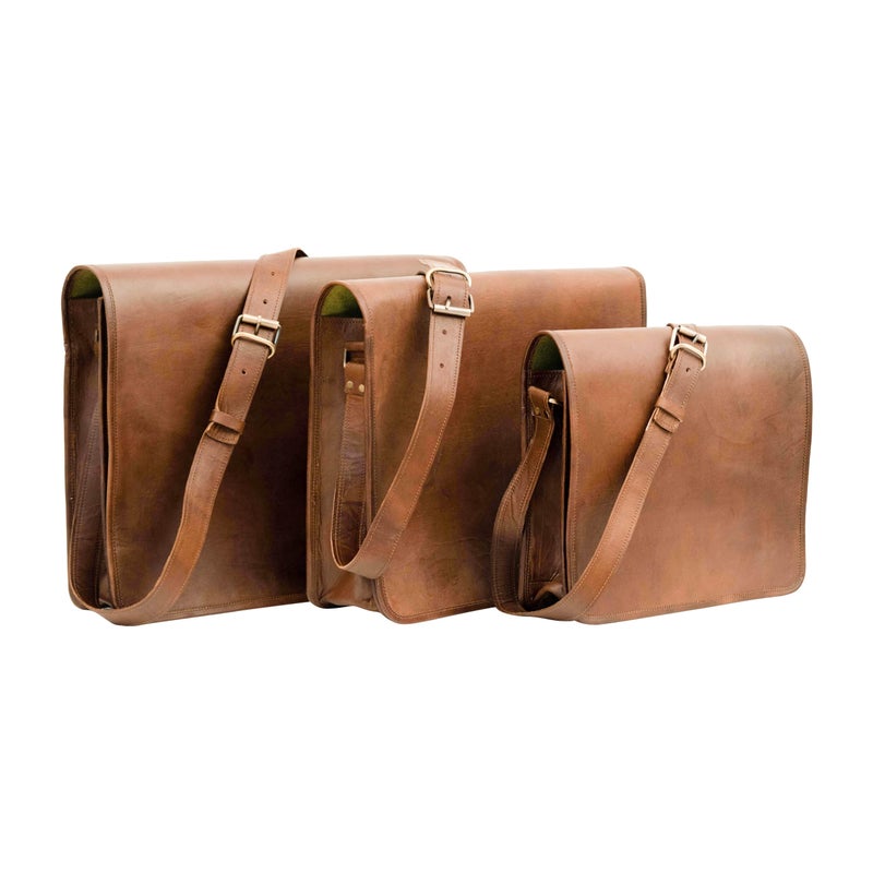 Shy Shy Let s Touch The Sky Indian Hando Art 13inch Leather Real Messenger bag for Laptop Briefcase Satchel Men and Women Messenger Handmade Bag Laptop Bag Satchel Bag Padded Messenger Bag Brown (13 inch small) - Image 3