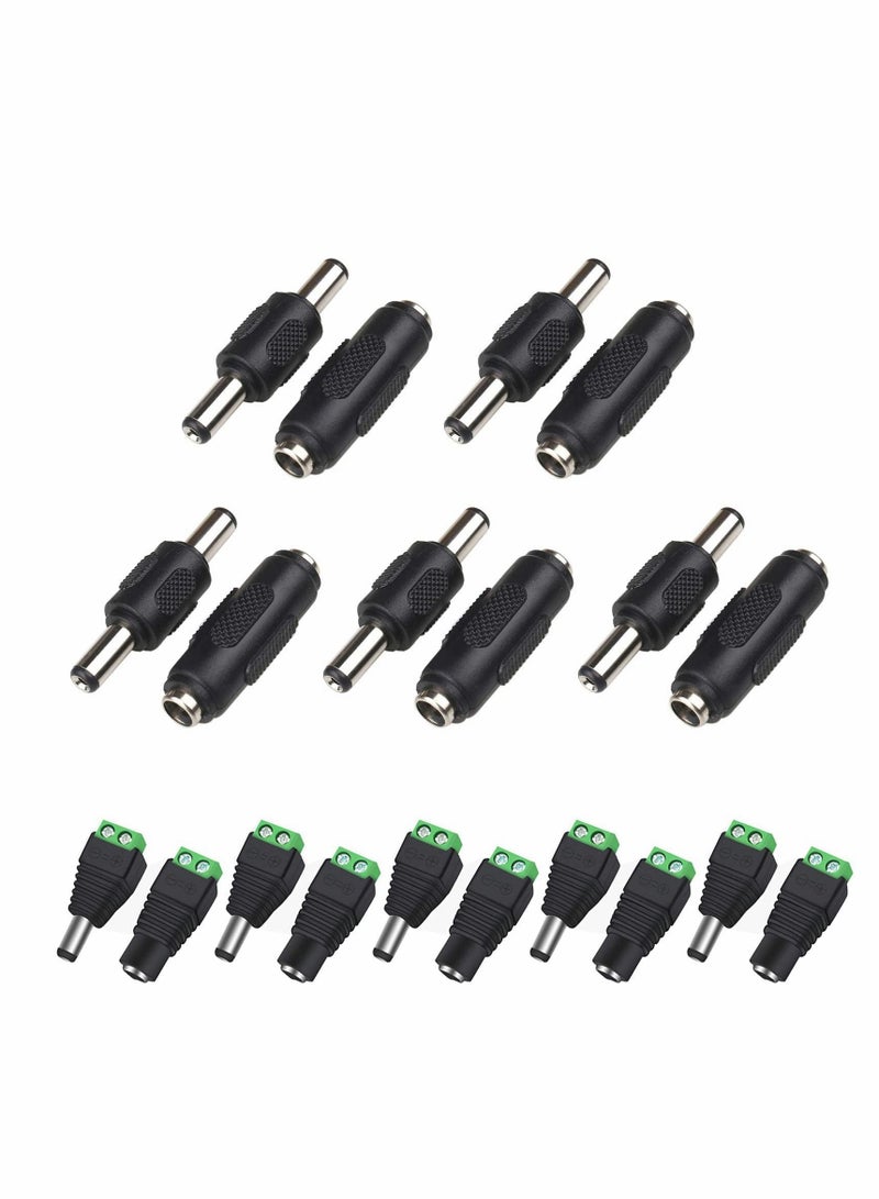 KASTWAVE Adapter Plug 5.5 x 2.1mm DC Power Coupler, DC Male To Male Connector, DC Female to Female Connector + Barrel Power 12V Male and Female DC Power Connector 20 Pcs - Image 1