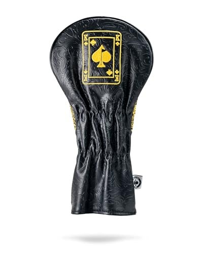 Pins & Aces Pins Aces Royal Flush Head Cover Premium HandMade Leather Headcover Ace of Spades Magnetic Closure Tour Quality Golf Club Cover Style and Customize Your Golf Bag Driver BlackGold - Image 3