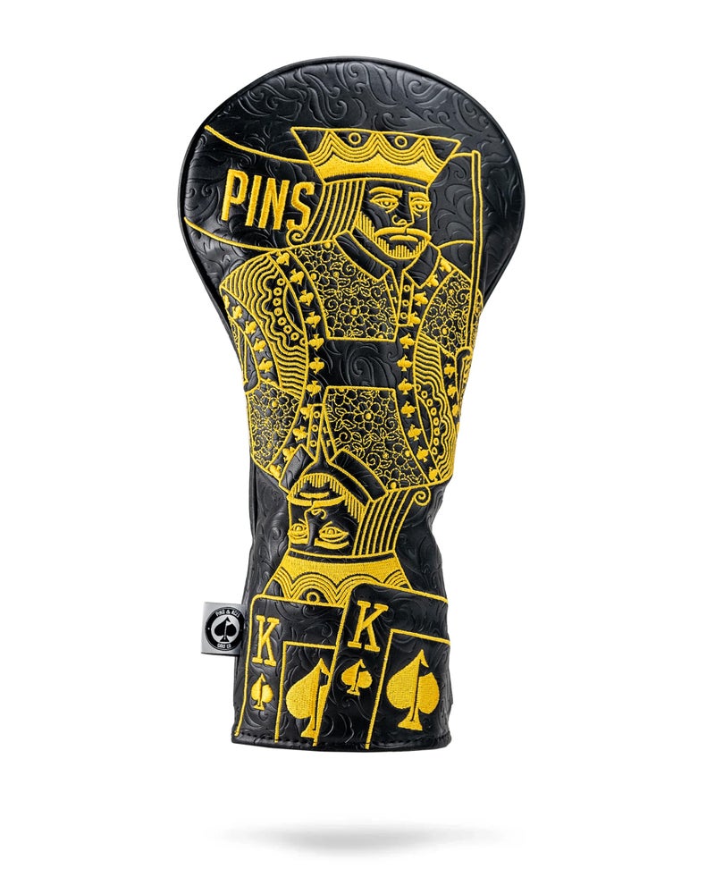 Pins & Aces Pins Aces Royal Flush Head Cover Premium HandMade Leather Headcover Ace of Spades Magnetic Closure Tour Quality Golf Club Cover Style and Customize Your Golf Bag Driver BlackGold - Image 2
