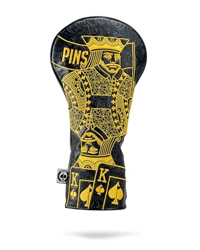 Pins & Aces Pins Aces Royal Flush Head Cover Premium HandMade Leather Headcover Ace of Spades Magnetic Closure Tour Quality Golf Club Cover Style and Customize Your Golf Bag Driver BlackGold - Image 1