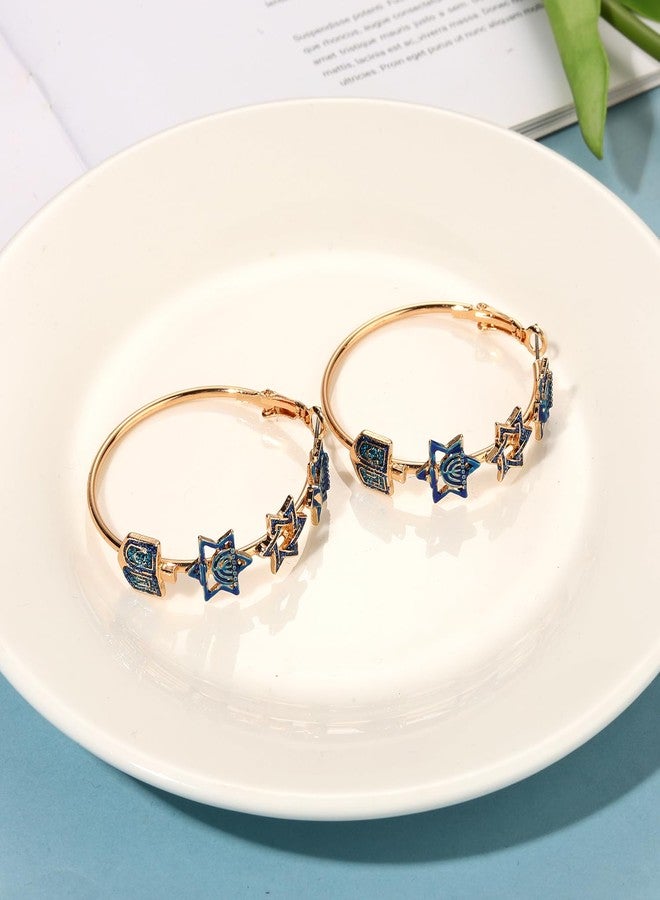 CEALXHENY Hanukkah Earrings for Women Blue Dreidel Menorah Star of David Hoop Earrings Christmas Jewish Jewelry Hanukkah Gifts Outfits Accessories Party Favors (Style E) - Image 4