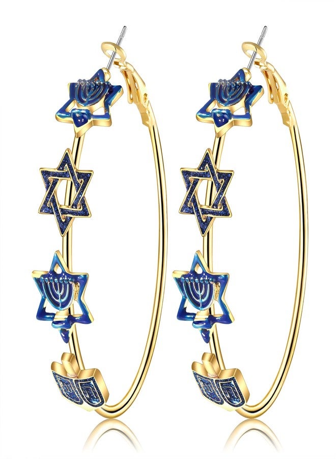 CEALXHENY Hanukkah Earrings for Women Blue Dreidel Menorah Star of David Hoop Earrings Christmas Jewish Jewelry Hanukkah Gifts Outfits Accessories Party Favors (Style E) - Image 1
