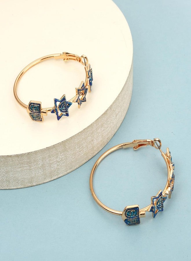 CEALXHENY Hanukkah Earrings for Women Blue Dreidel Menorah Star of David Hoop Earrings Christmas Jewish Jewelry Hanukkah Gifts Outfits Accessories Party Favors (Style E) - Image 5