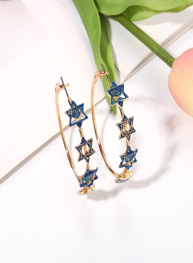 CEALXHENY Hanukkah Earrings for Women Blue Dreidel Menorah Star of David Hoop Earrings Christmas Jewish Jewelry Hanukkah Gifts Outfits Accessories Party Favors (Style E) - Image 3