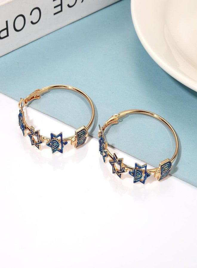 CEALXHENY Hanukkah Earrings for Women Blue Dreidel Menorah Star of David Hoop Earrings Christmas Jewish Jewelry Hanukkah Gifts Outfits Accessories Party Favors (Style E) - Image 2