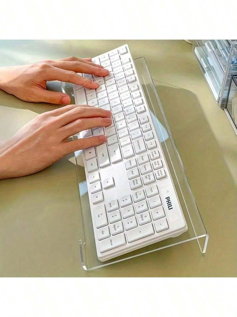 Shein Acrylic Keyboard Stand, Compact Desktop Riser for Keyboard and Mini PC, Space-Saving Design, Durable Plastic Base, Desk Organizer, Office Accessories - Clear - Image 1