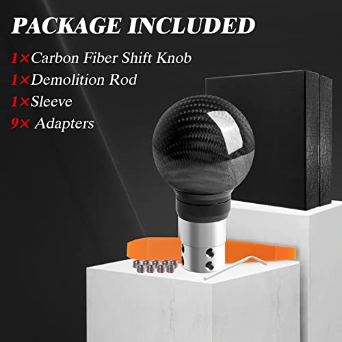 TEMSONE Universal Carbon Fiber Shift knob Round Ball Compatible with Lock/Button Automatic Transmission,Give for Boyfriend Father's Carbon Pattern Gear Shift Gift Box(Black) - Image 5