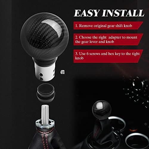 TEMSONE Universal Carbon Fiber Shift knob Round Ball Compatible with Lock/Button Automatic Transmission,Give for Boyfriend Father's Carbon Pattern Gear Shift Gift Box(Black) - Image 4