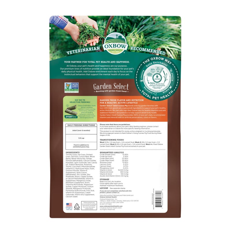 Oxbow Garden Select Guinea Pig Food, Adult, Made with Oxbow Timothy Hay for Guinea Pig, Pet Food Pellets with Vitamin C, Non-GMO, Small Animal Pet Products, Made in USA, High Fiber, 8 lb. Bag - Image 2