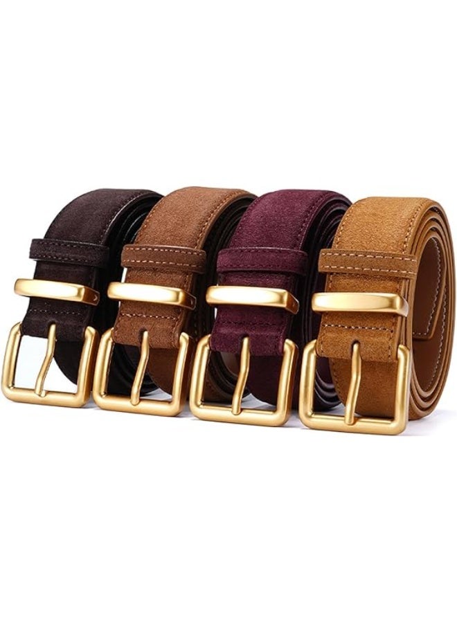 Women's Suede Leather Belt with Gold Buckle - Image 4