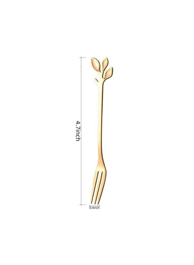 10 Pcs Leaf Shape Fruit Forks Set, Stainless Steel Gold Fruit Salad Forks, 4.7 Inches Tasting Dessert Forks (Golden)  - Image 2