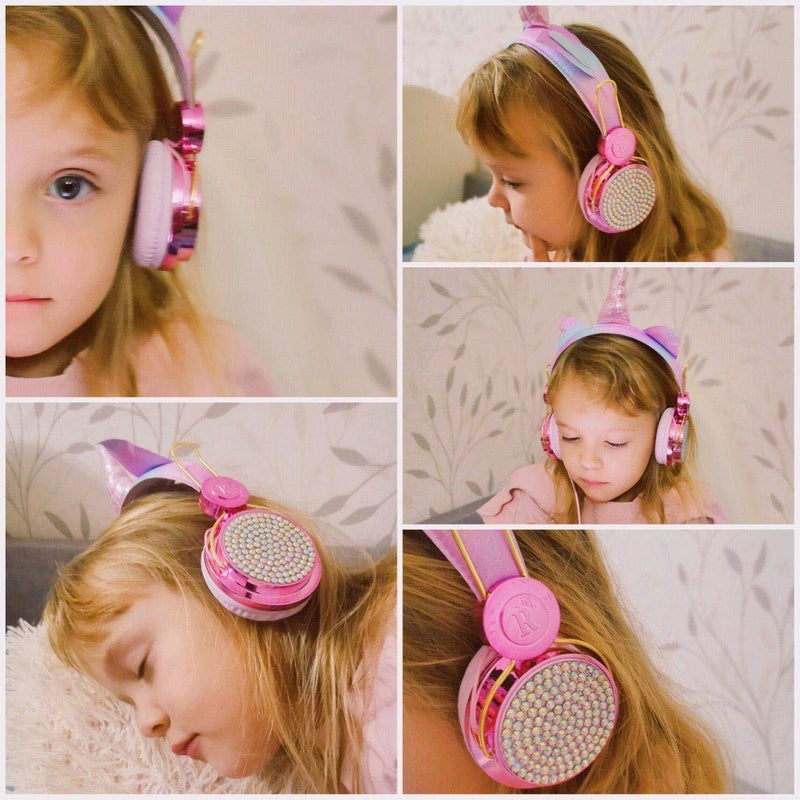 TCJJ Unicorn Kids Headphones for Girls Children Teens, Wired Headphones for Kids with Adjustable Headband, 3.5mm Jack and Over On Ear Headset w/Mic for School Birthday Xmas Unicorn Gift - Image 3