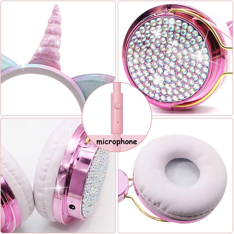 TCJJ Unicorn Kids Headphones for Girls Children Teens, Wired Headphones for Kids with Adjustable Headband, 3.5mm Jack and Over On Ear Headset w/Mic for School Birthday Xmas Unicorn Gift - Image 2