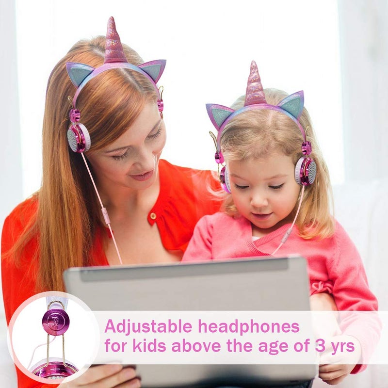 TCJJ Unicorn Kids Headphones for Girls Children Teens, Wired Headphones for Kids with Adjustable Headband, 3.5mm Jack and Over On Ear Headset w/Mic for School Birthday Xmas Unicorn Gift - Image 5