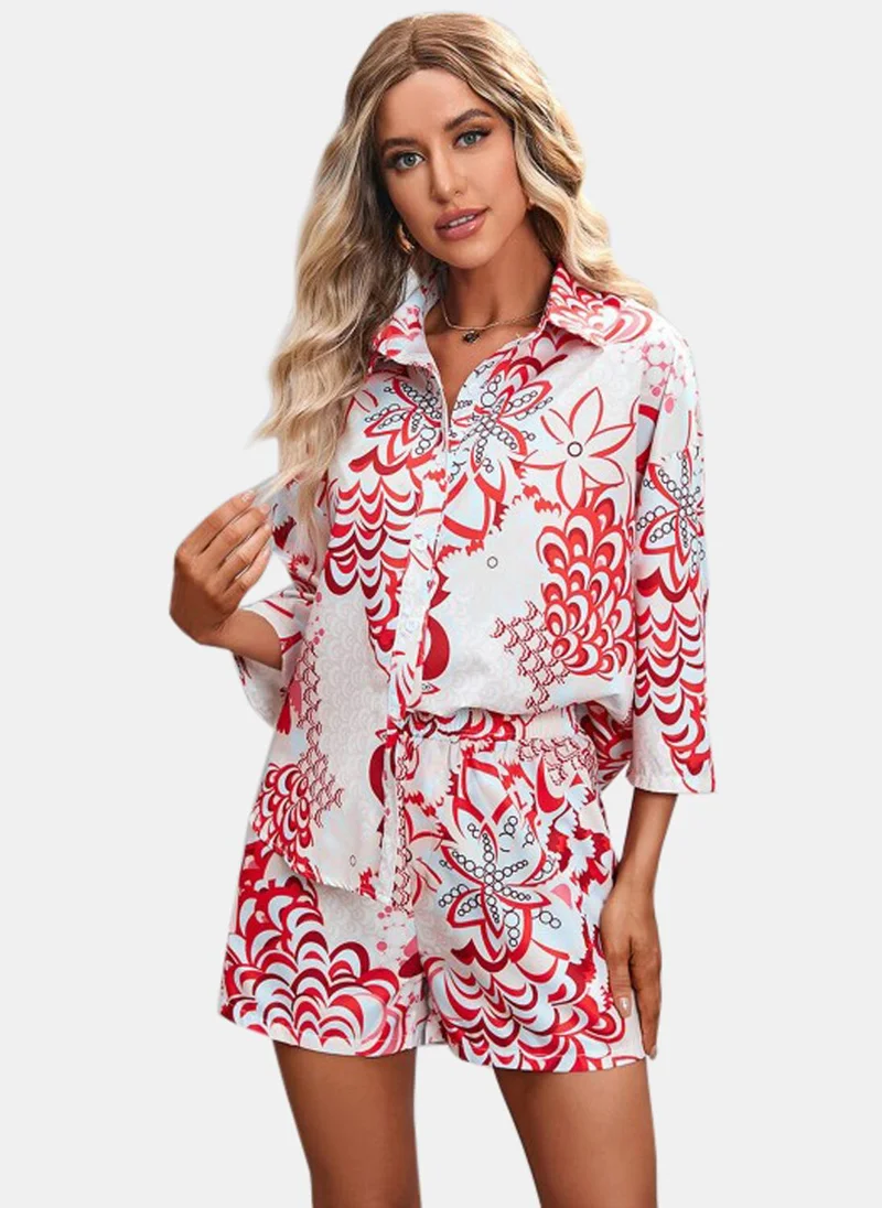 يونيكي White Printed Short With Shirt