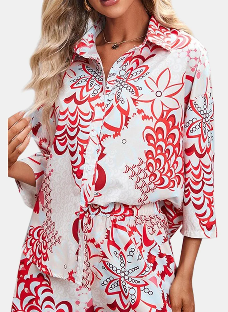 يونيكي White Printed Short With Shirt