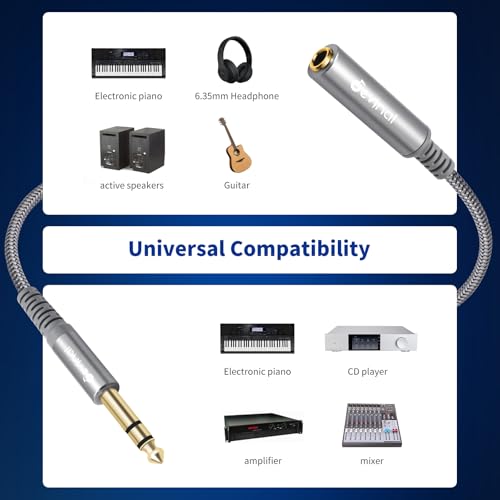 Devinal 1/4 inch Headphone Extension Cable, 6.35mm TRS Male to Female Stereo Cord, Quarter Inch Guitar Cable Extender, 6ft (2 Meters) - Image 4