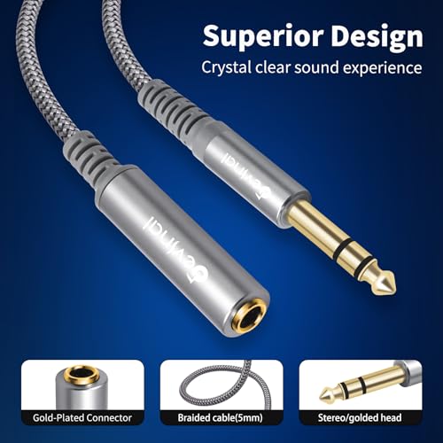 Devinal 1/4 inch Headphone Extension Cable, 6.35mm TRS Male to Female Stereo Cord, Quarter Inch Guitar Cable Extender, 6ft (2 Meters) - Image 2