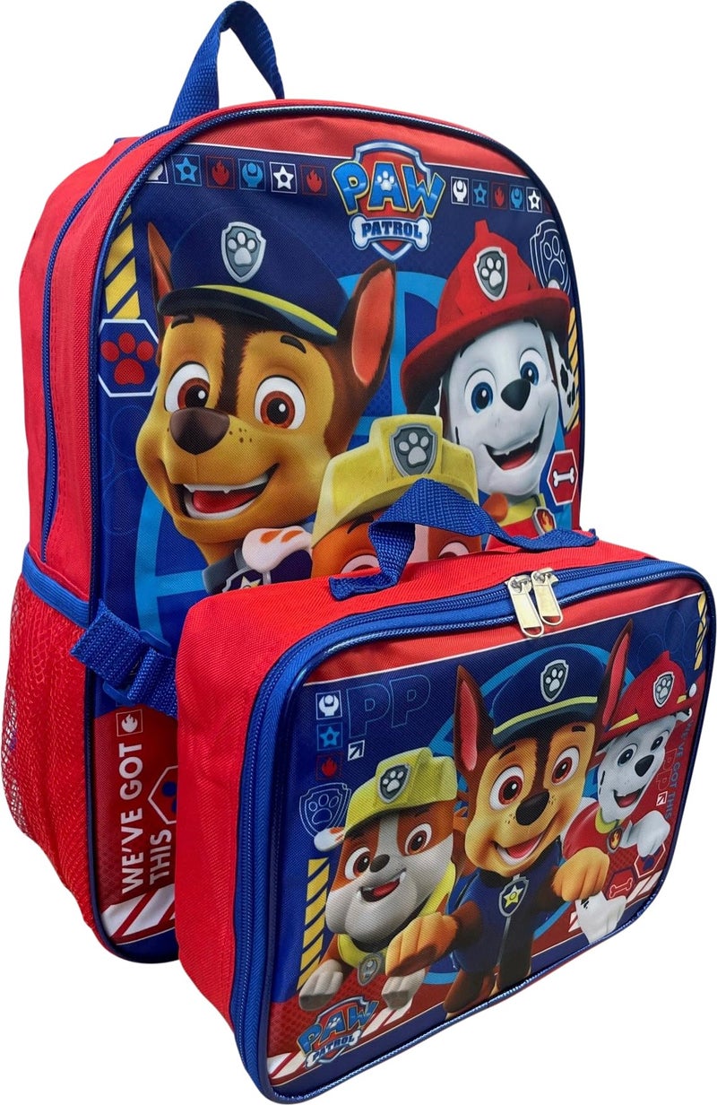 Ruz Paw Patrol Boy's 16 Inch Backpack With Removable Matching Lunch Box Set (Red-Blue) - Image 2