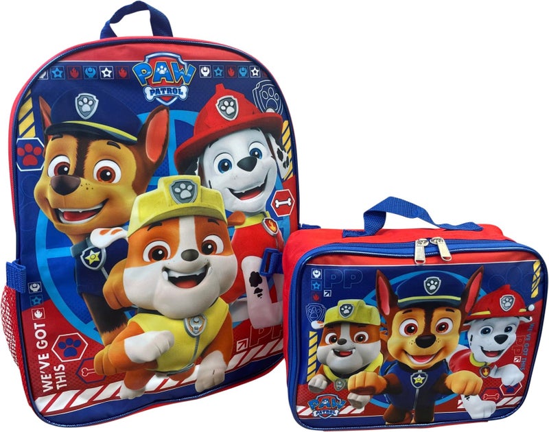 Ruz Paw Patrol Boy's 16 Inch Backpack With Removable Matching Lunch Box Set (Red-Blue) - Image 3