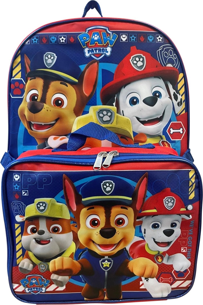 Ruz Paw Patrol Boy's 16 Inch Backpack With Removable Matching Lunch Box Set (Red-Blue) - Image 1