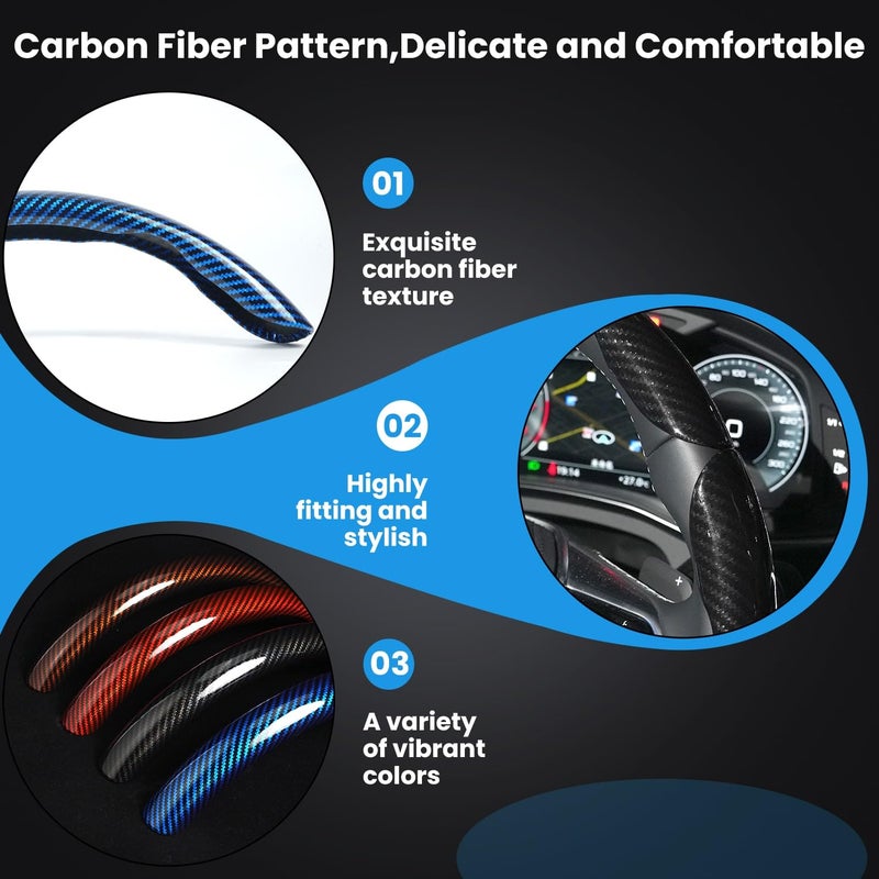Hiseanllo Carbon Fiber Steering Wheel Cover 3PCS Set â€“ Anti-Slip, Scratch-Resistant, Universal Fit for 14â€“16 Inch Wheels â€“ Interior Car Accessories for Cars, SUVs, Trucks (Red) - Image 3