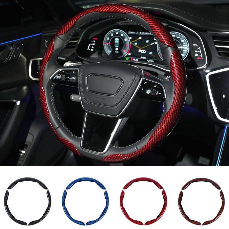 Hiseanllo Carbon Fiber Steering Wheel Cover 3PCS Set â€“ Anti-Slip, Scratch-Resistant, Universal Fit for 14â€“16 Inch Wheels â€“ Interior Car Accessories for Cars, SUVs, Trucks (Red) - Image 1