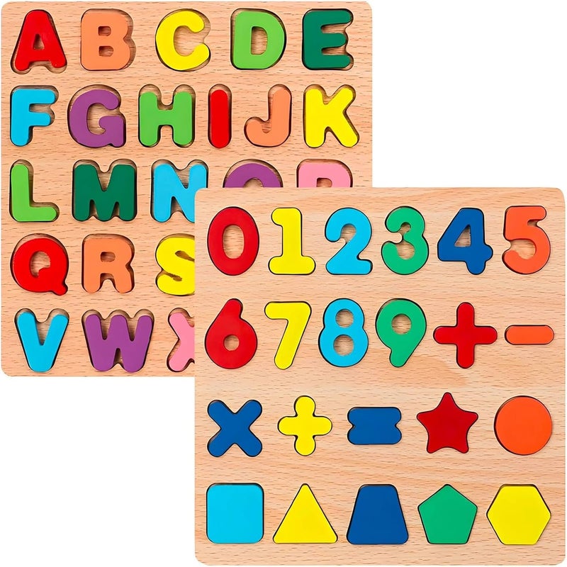 Winbar Wooden Puzzles for Toddlers, Alphabet Shape Puzzles for 3 Years Old | 3 in 1 Wooden Puzzle, Natural Wood Pieces, Smooth surface, Great Gift Idea, Wooden Montessori Toddler, Meets toy standards - Image 1