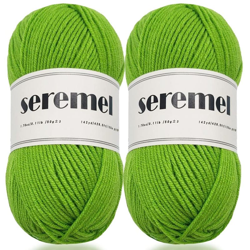 seremel 4Ply Acrylic Soft Yarn 2 Balls 1Pack 2 Pcs Crochet Yarn Total 100g 34oz  260m 280Yds CrochetingKnitting 4 Medium Yarns Worsted Beautiful Color Spring Green