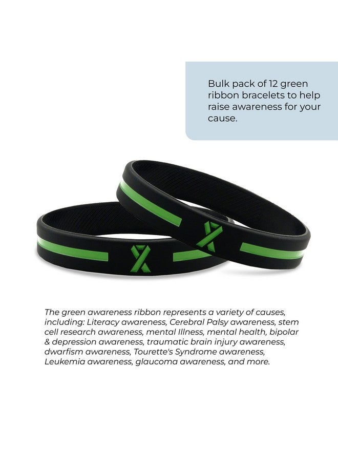 Inkstone Green Awareness Ribbon Silicone Bracelets (12Pack) Wholesale Pack Of 1 Dozen Unisex Wristbands… - Image 2