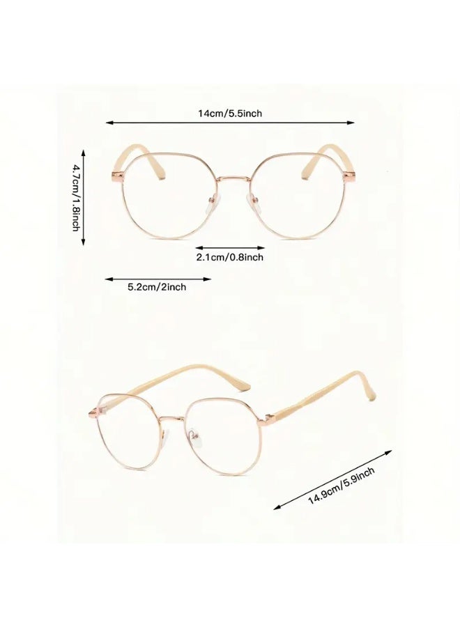 SCENT HOUSE 1pc Elegant Round Frame Glasses for Women - Golden and Beige Metal, Full-Rim Design, Ideal for Computer Reading, Gaming, TV, and Phone Use (Includes eyeglass case),blue lighe blocking glasses,eyeglasses。 - Image 4
