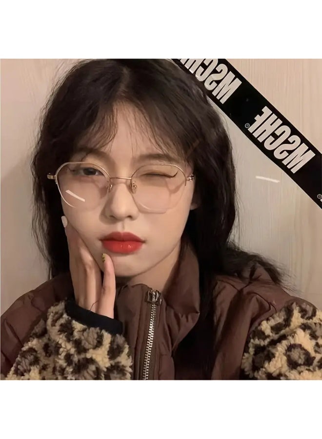 SCENT HOUSE 1pc Elegant Round Frame Glasses for Women - Golden and Beige Metal, Full-Rim Design, Ideal for Computer Reading, Gaming, TV, and Phone Use (Includes eyeglass case),blue lighe blocking glasses,eyeglasses。 - Image 2