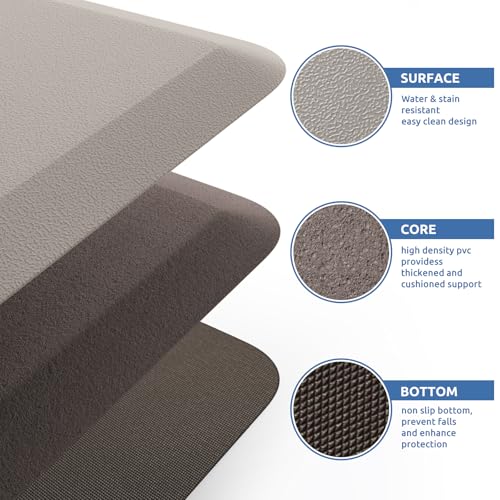 KitchenClouds Kitchen Mat Cushioned Anti Fatigue Kitchen Rug 17.3"x60" Water Resistant Non Slip Kitchen Rugs and Mats Standing Desk Mat Comfort Floor Mats for Kitchen House Sink Office (Khaki) - Image 5