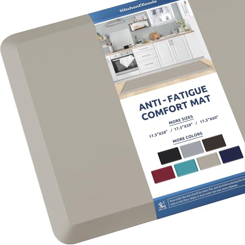 KitchenClouds Kitchen Mat Cushioned Anti Fatigue Kitchen Rug 17.3"x60" Water Resistant Non Slip Kitchen Rugs and Mats Standing Desk Mat Comfort Floor Mats for Kitchen House Sink Office (Khaki) - Image 1